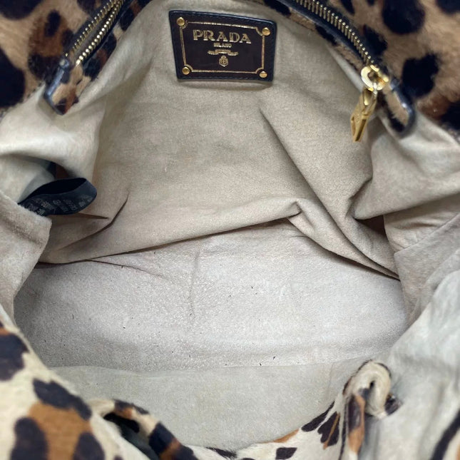 Prada Cheetah Print Large Brown Pony-style Calfskin Tote with Strap