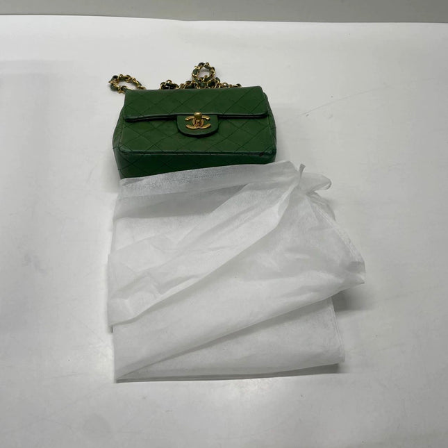 Chanel Vintage Classic Flap Mini Square Green Lambskin 24k Gold HW, 1989-1991