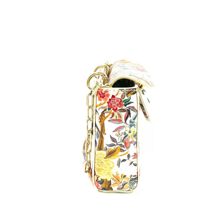Lady D-Joy Medium Bird and Flower Embroidery Calfskin Leather