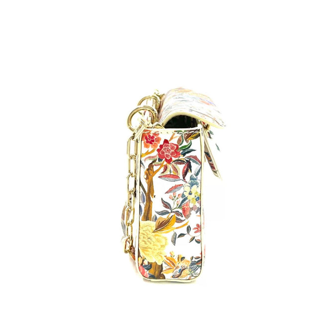 Lady D-Joy Medium Bird and Flower Embroidery Calfskin Leather