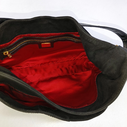 Fendi Mamma Baguette Forever Black Suede Leather Red Buckle