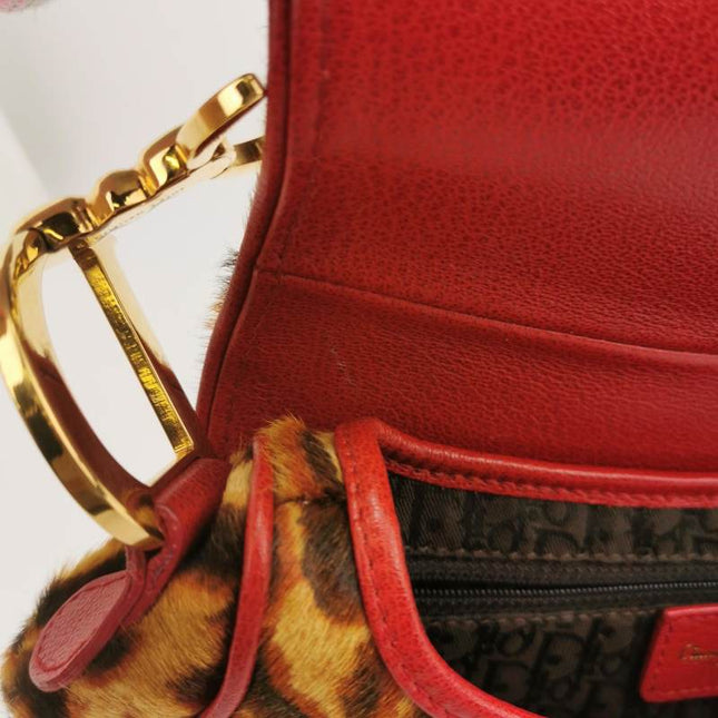 Sold Dior Saddle Vintage Leopard Print Ponyhair and Red Leather John Galliano Rare
