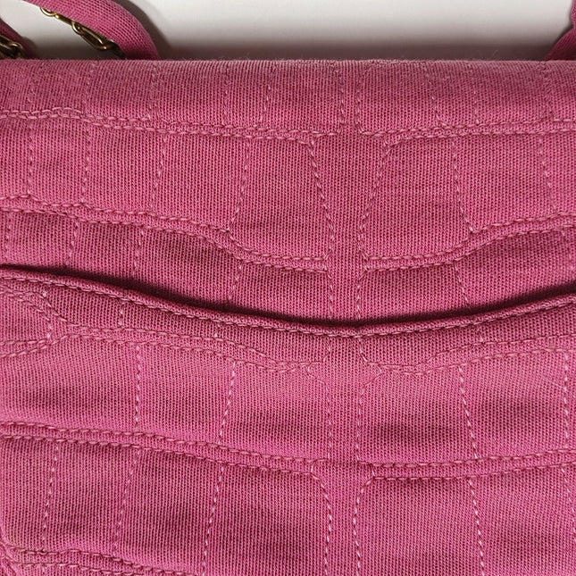 Chanel 2.55 Jumbo Double Flap Pink Fabric Crocodile Print Gold-tone Hardware