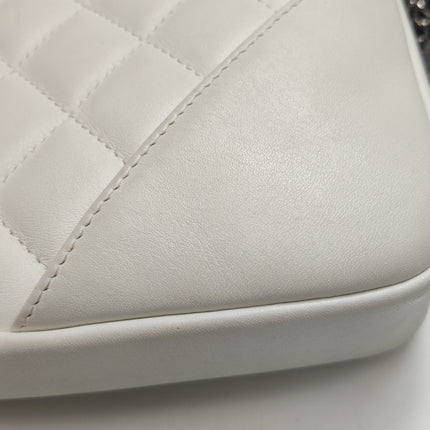 Chanel Cambon Clutch White Leather Snake Skin CC Logo Black Strap