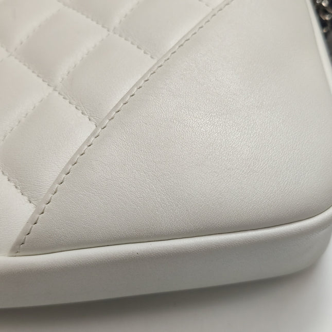 Chanel Cambon Clutch White Leather Snake Skin CC Logo Black Strap