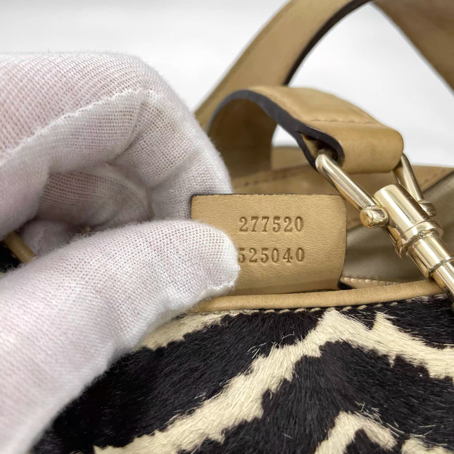 Gucci Jackie Soft Medium Zebra Print Pony-style Calfskin and Beige Suede Silver HW