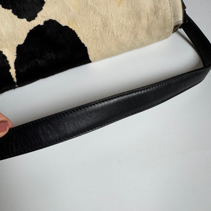 Fendi Mamma Baguette Large Pony hair in Cow Print Black and White