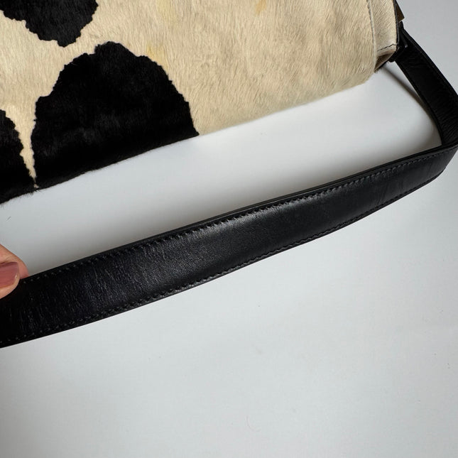 Fendi Mamma Baguette Large Pony hair in Cow Print Black and White