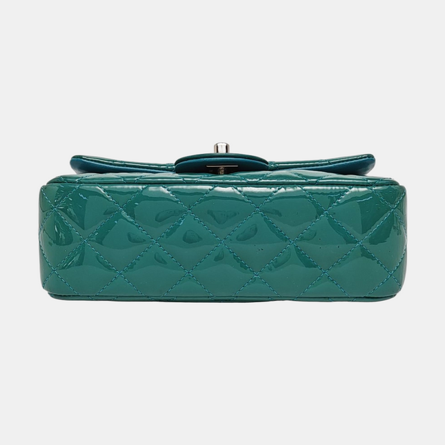 Chanel Classic Flap Rectangular Mini Blue Patent Leather Silver Hardware