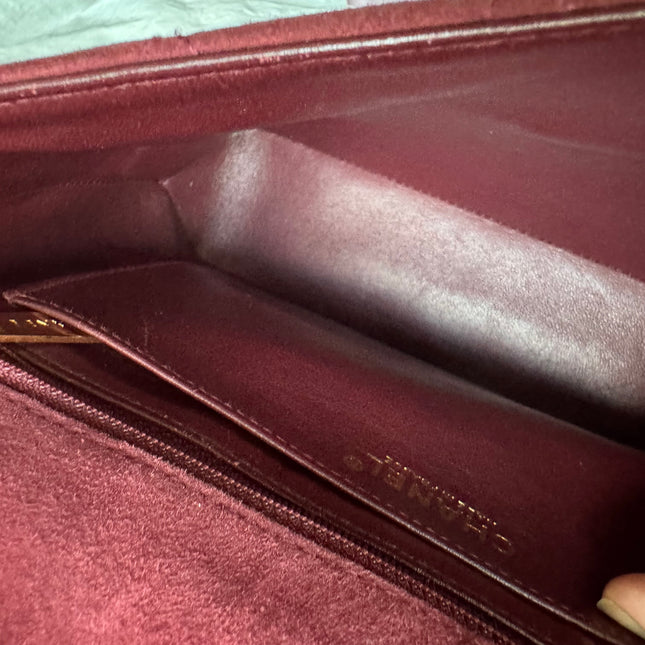 Chanel Vintage Medium Flap Top Handle Bag Burgundy Suede Leather 1997-1999