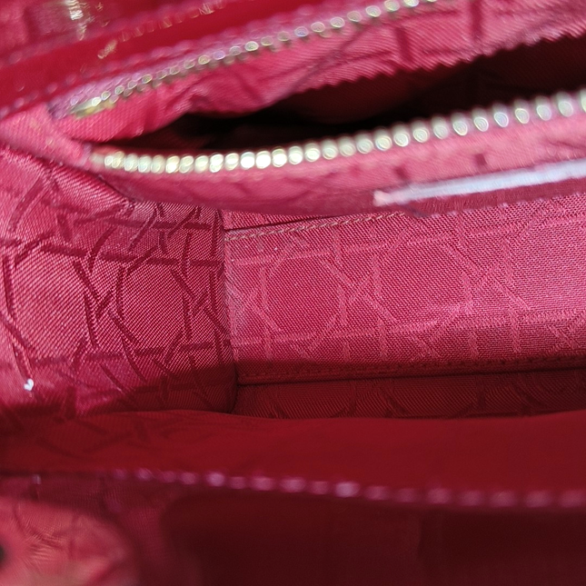 Lady Dior Mini Handbag Burgundy Red Patent Leather Gold-tone Chain Strap