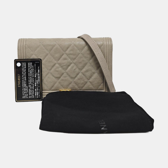 Chanel Wallet on Chain Boy Flap Grey Caviar Leather Gold Hardware 2018