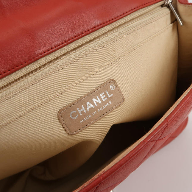Chanel Classic Flap Single Flap Large Red Lambskin Leather Silver Hardware