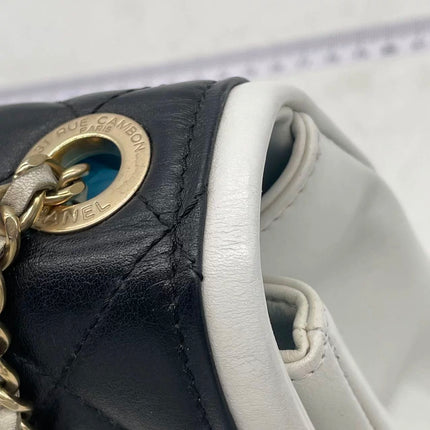 Chanel Graphic Medium Flap Bag Black Lambskin Leather White Edge