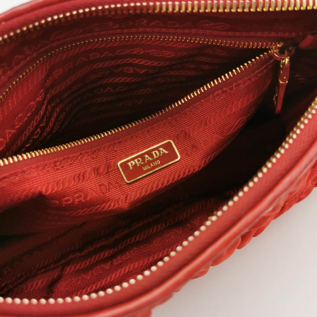 Sold Prada Tessuto Nylon Gaufre Crossbody Bag Red with Gold-tone Hardware