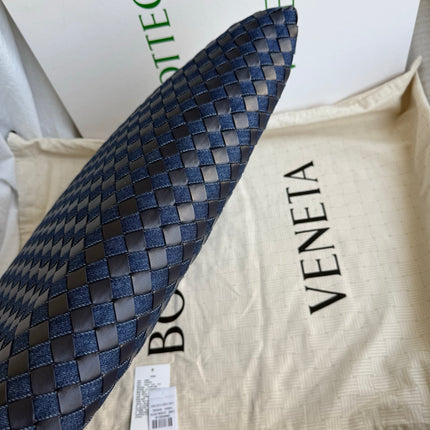 Bottega Veneta Hop Large Leather and Denim Intrecciato Navy Hobo Bag 55cm