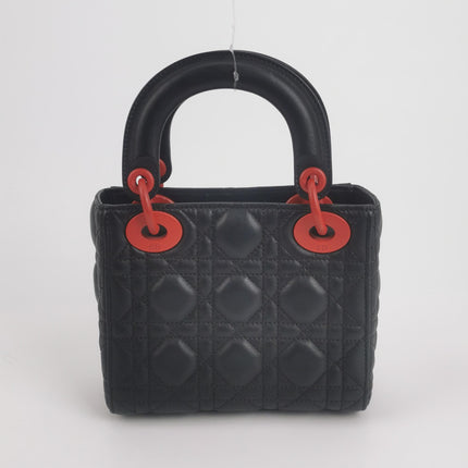 Lady Dior Mini Black Lambskin Leather Red Tulle Ruffle Heart Silver Hardware 2019
