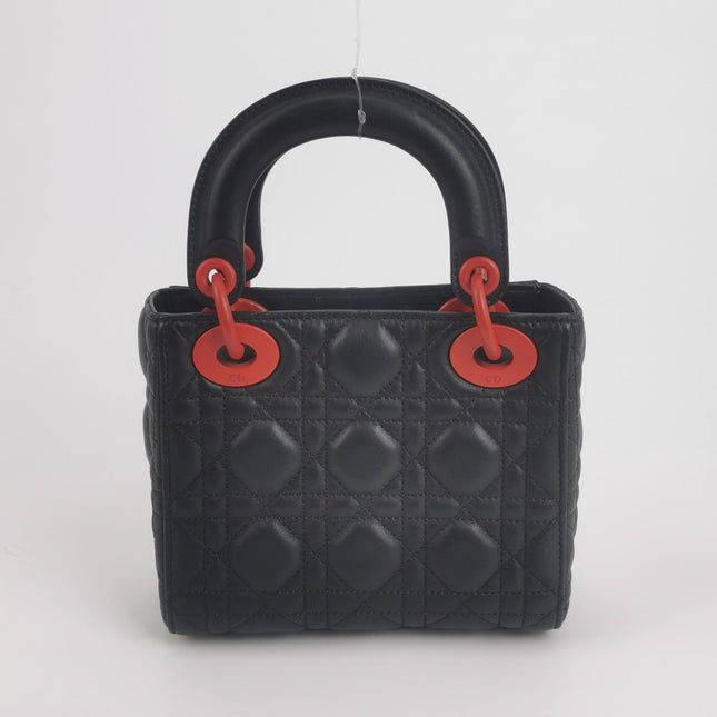 Lady Dior Mini Black Lambskin Leather Red Tulle Ruffle Heart Silver Hardware 2019