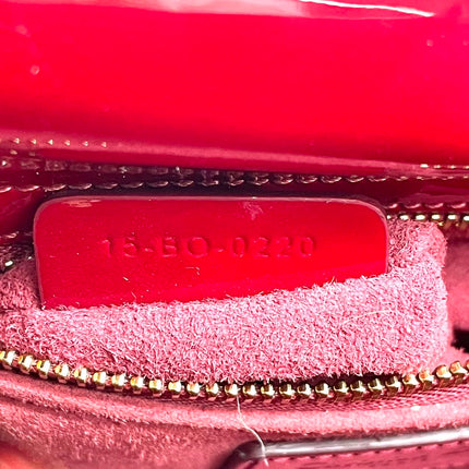 Lady Dior Mini 2020 Red Burgundy Patent Leather Gold Hardware Suede Interior Chain Strap