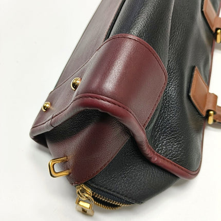 Loewe Amazona 29 Tricolor Black Burgundy Brown Leather Top Handle Bag