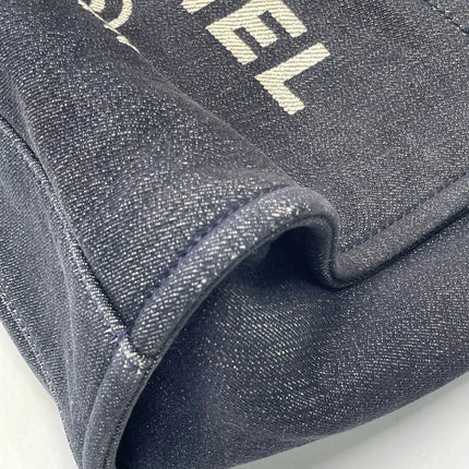 Chanel Deauville Tote Navy Denim Cloth Leather Chain Strap Small 34cm