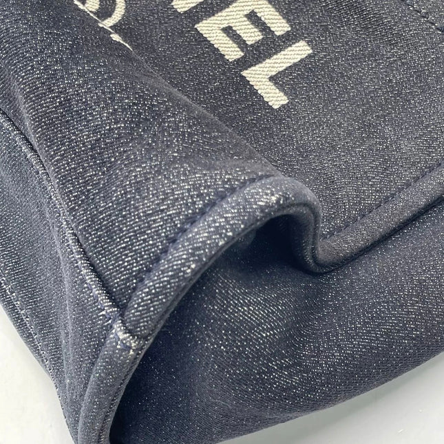 Chanel Deauville Tote Navy Denim Cloth Leather Chain Strap Small 34cm