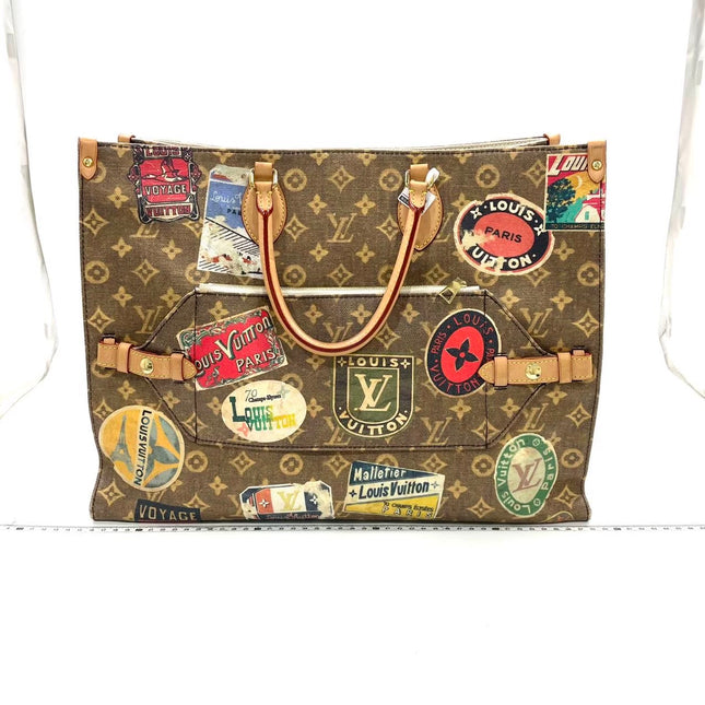 Sac cabas Louis Vuitton OnTheGo Large Hotel Labels Monogram Marron