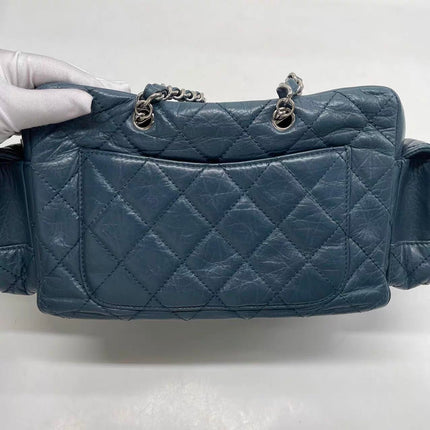 Chanel Cambon Multi-pocket Ligne Reporter Bag Medium Navy Calfskin Leather