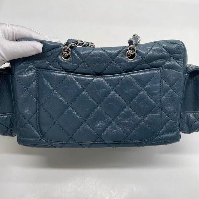 Chanel Cambon Multi-pocket Ligne Reporter Bag Medium Navy Calfskin Leather