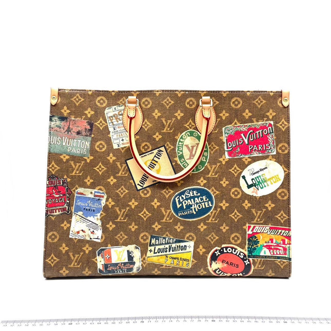 Louis Vuitton OnTheGo Large Hotel Labels Brown Monogram Crossbody Tote-Luxbags