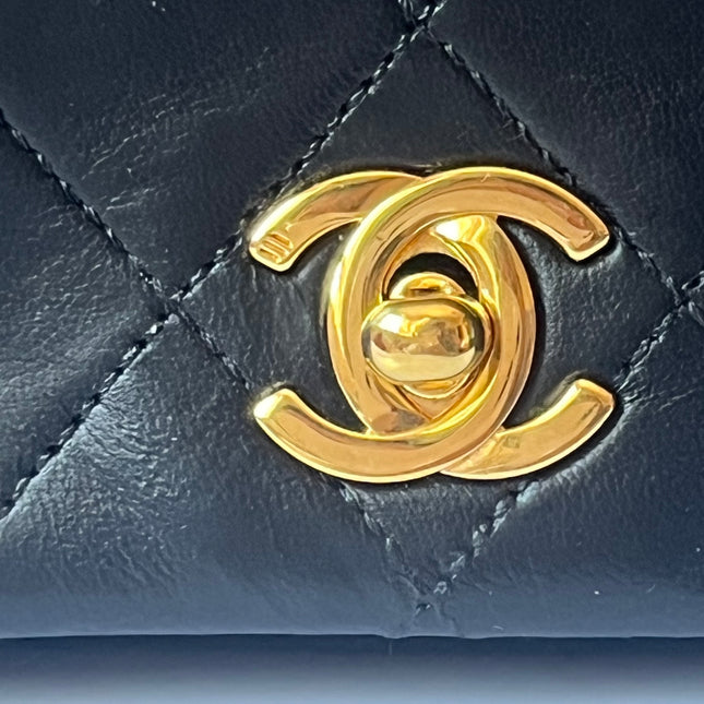 Chanel Classic Flap Mini Vintage 1989-1991 Black Lambskin Leather with 24k Gold Hardware