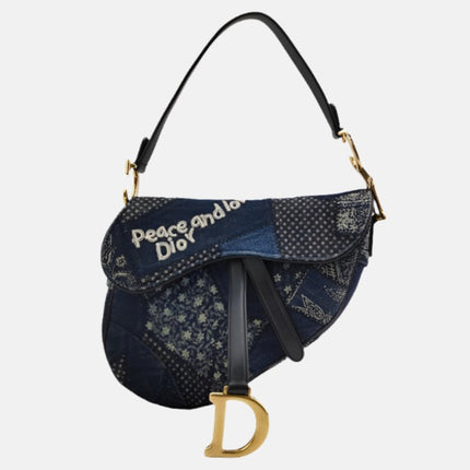 Dior saddle bag Special Edition Peace and Love Denim Patchwork Embroidery-Luxbags