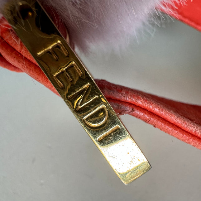 Fendi Baguette Soft Fluffy Shoulder Bag Pink and Orange Leather