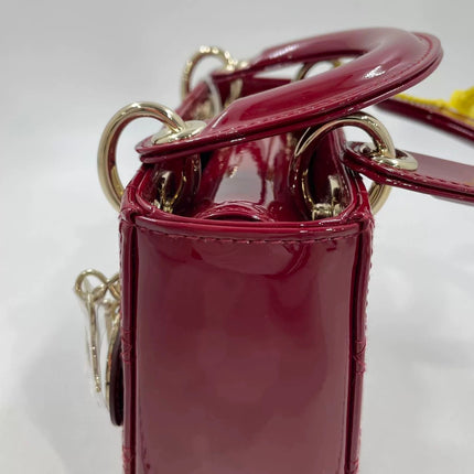 Lady Dior Mini Handbag 2021 Burgundy Red Patent Leather Gold-tone Chain Strap