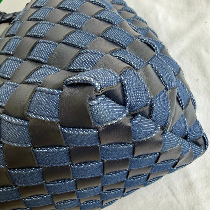 Bottega Veneta Andiamo Medium Navy Leather and Denim Intrecciato Leather Handbag