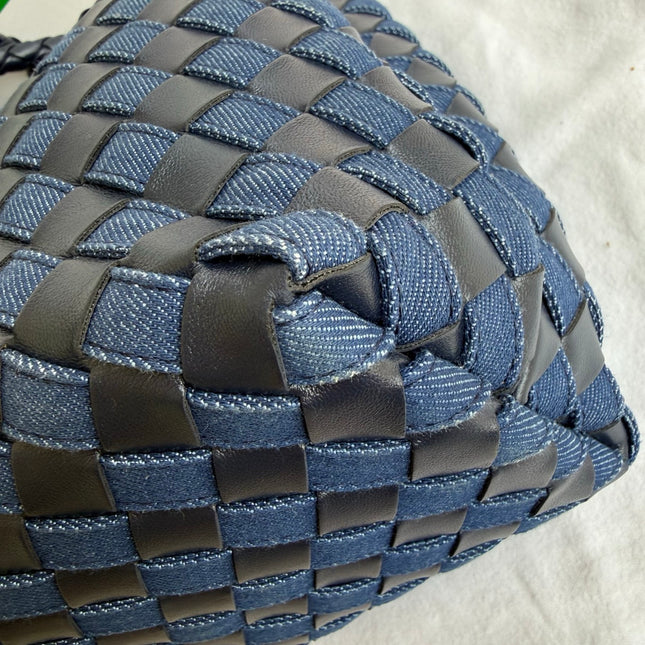 Bottega Veneta Andiamo Medium Navy Leather and Denim Intrecciato Leather Handbag