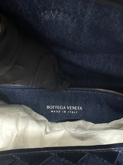 Bottega Veneta Hop Large Leather and Denim Intrecciato Navy Hobo Bag 55cm