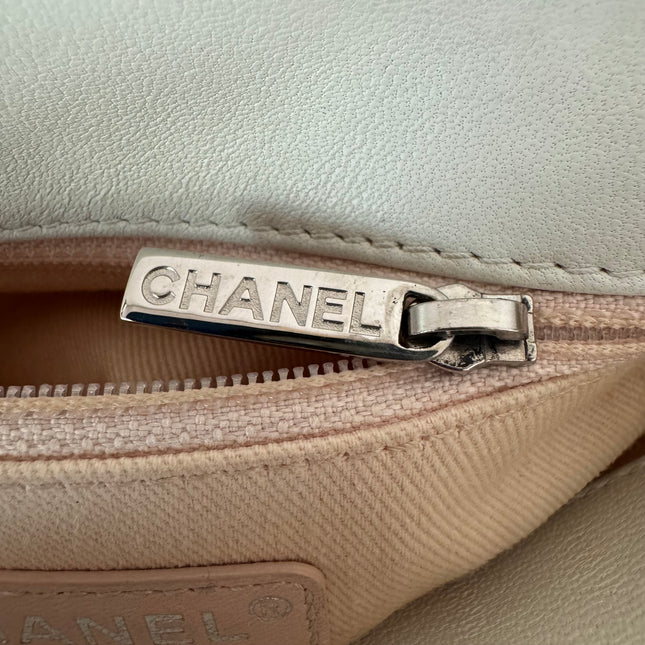 Chanel White Calfskin Leather Embellished Flap Saddle Bag, 2018-19
