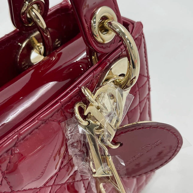 Lady Dior Mini Handbag Burgundy Red Patent Leather Gold-tone Chain Strap 2020 Suede Interior