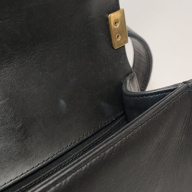 Chanel Le Boy Small Black Lambskin Leather Antiqued Gold Hardware