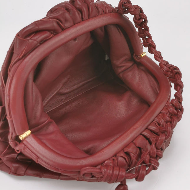Bottega Veneta Pouch Mini Intrecciato Burgundy Lambskin Leather Crossbody Bag