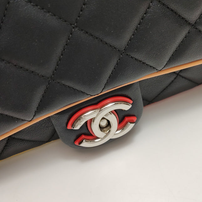 Chanel Timeless Classic Flap Lambskin Plexiglass Quilted Medium Cuba Color Flap Black with Multicolor Trim