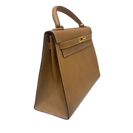 Hermes Kelly 32 Sellier Vintage Gold Epsom Leather Gold Hardware With Strap 1990