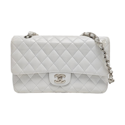 Chanel Classic Flap Medium 2008 White Caviar Leather Silver Hardware-Luxbags