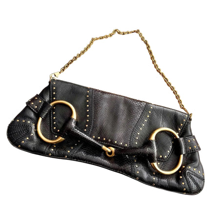 Gucci Horsebit 1955 Chain Large Black Snake-skin Leather Shoulder Bag-Luxbags