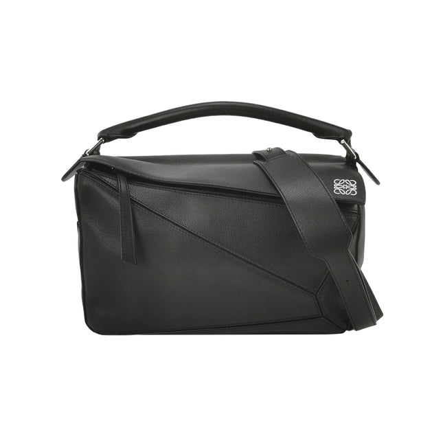 Loewe Puzzle Medium Black Smooth Leather White Logo 2016