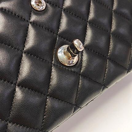Chanel Timeless Classic Flap Medium 2014 Black Lambskin Leather Silver Hardware