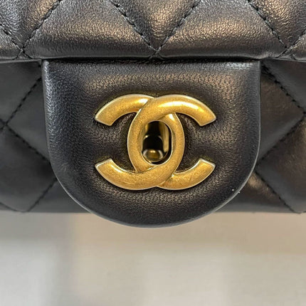 Chanel Romance Classic Flap Rectangular Mini Black Lambskin Leather Gold Hardware, 2021