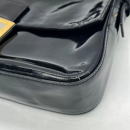 Fendi Baguette Black Patent Leather Gold Hardware Shoulder Bag