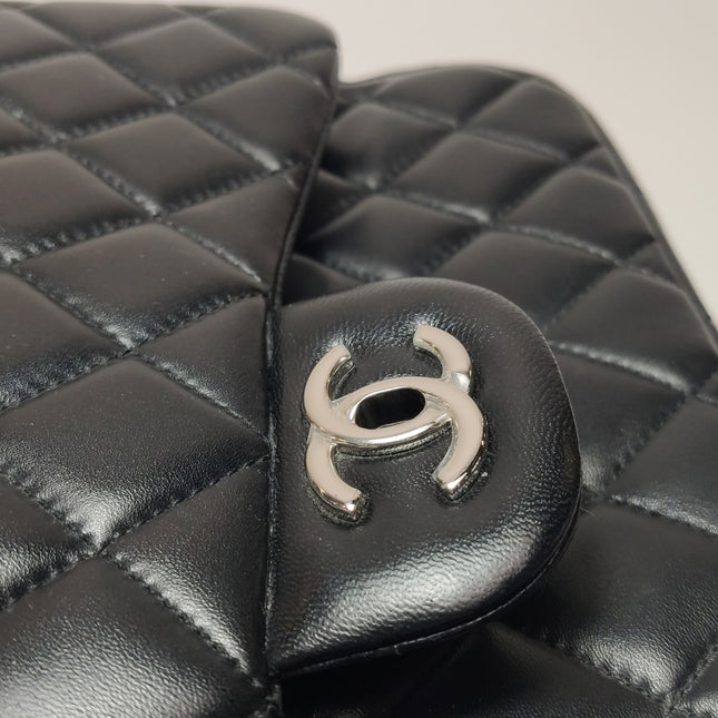 Chanel Classic Flap Jumbo Black Lambskin Leather Single Flap with Silver Hardware 2009-2010